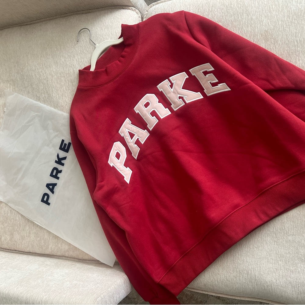 SOLD OUT PARKE VALENTINE’S VARSITY MOCKNECK  CRIMSON + PEONY (L/XL)